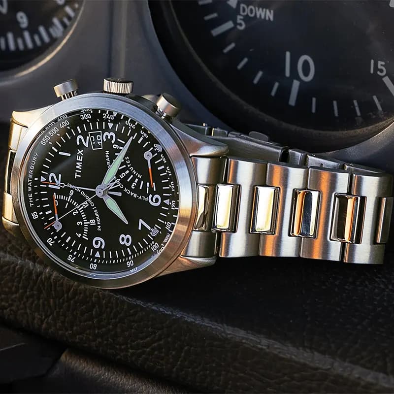 Timex Waterbury Traditional Fly Back Chronograph Black Dial Men's Watch | TW2W47800