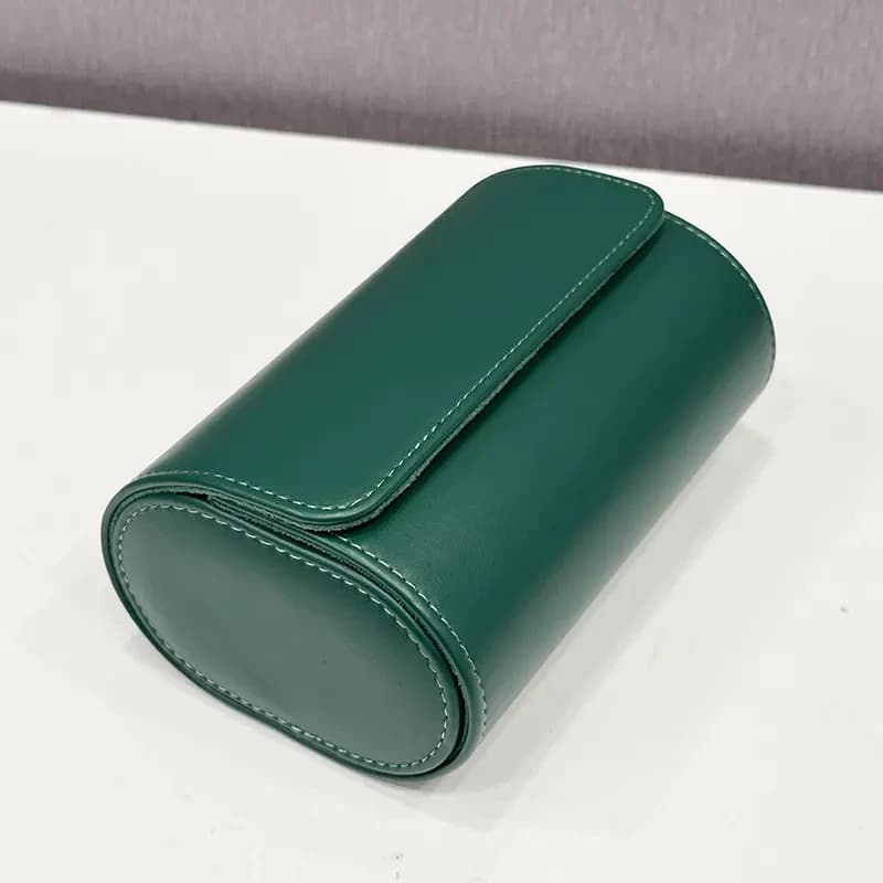 2 Slot Premium High-Quality Green Leather Travel Watch Box