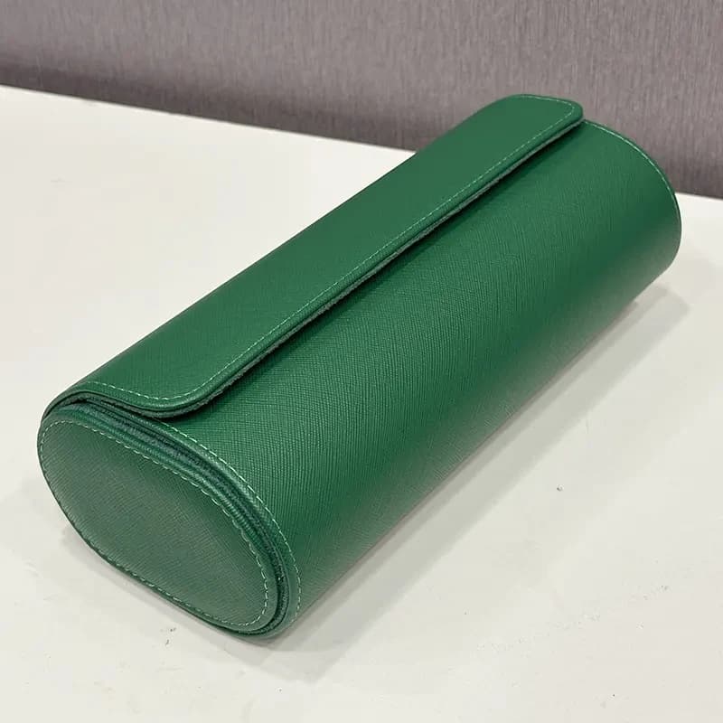 3 Slot Premium High-Quality Green Leather Travel Watch Box