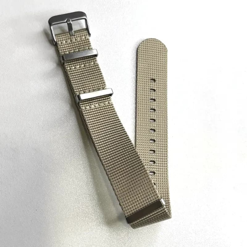 22mm NATO Watch Strap – Beige Nylon with Stainless Steel Buckle