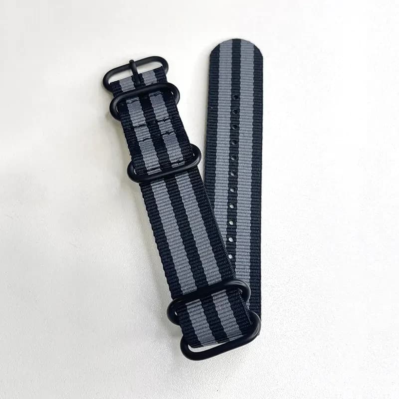 Bond-Style NATO Watch Strap – Black & Grey Nylon | 24mm
