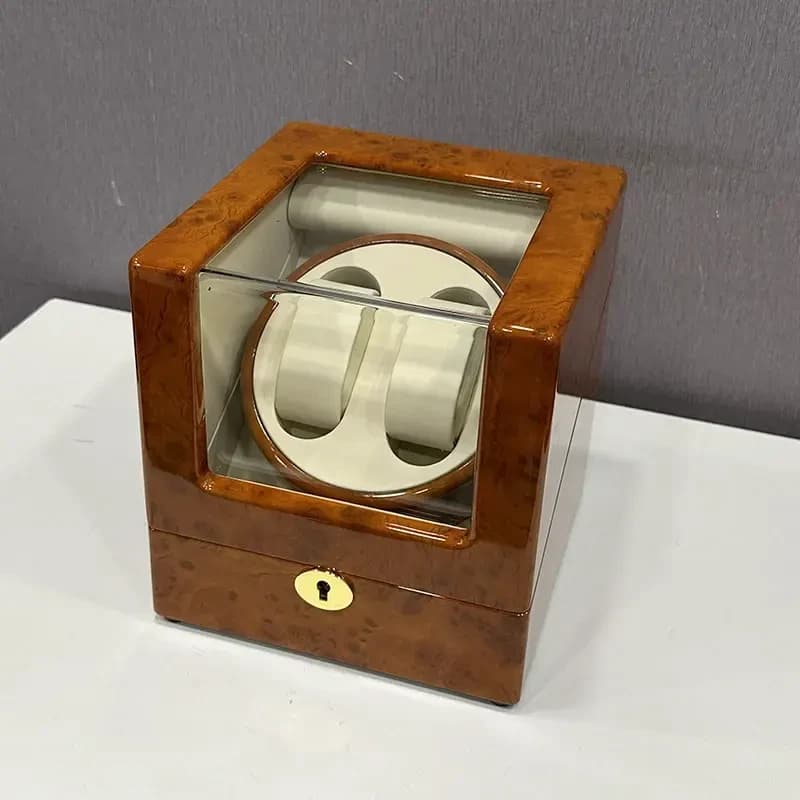 High-Quality 2-Slot Square Brown Watch Winder – Elegant Storage for Automatic Watches